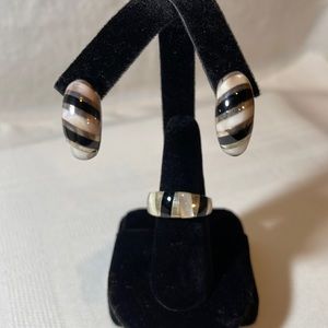 MOP & Black Onyx Band Ring & Earrings